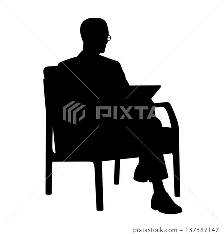 Man silhouette sitting in chair thinking strategy 137387147