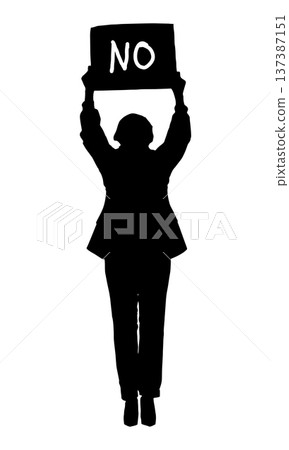 Person silhouette holding up NO sign protesting refusal concept 137387151