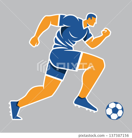 Soccer player running while dribbling football ball Soccer player running while dribbling football ball 137387156