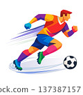 Soccer player running with ball showing speed and energy 137387157
