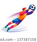 Soccer goalkeeper diving catching ball cartoon style 137387158