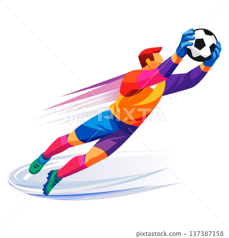 Soccer goalkeeper diving catching ball cartoon style Soccer goalkeeper diving catching ball cartoon style 137387158