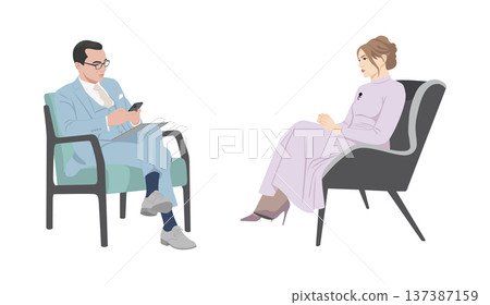 Interviewing person for talk show or podcast Interviewing person for talk show or podcast 137387159