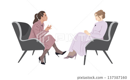 Women conversing during television interview talk show Women conversing during television interview talk show 137387160