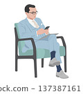 Businessman sitting in chair checking smartphone for communication 137387161