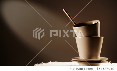 Two dirty cups after coffee drinking 137387930