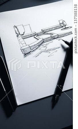 Drawing of the project of landscape design, improvement of the communal area, the territory of a country house Drawing of the project of landscape design, improvement of the communal area, the territory of a country house 137388138
