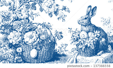 Vintage Blue Easter Engravings 137388338