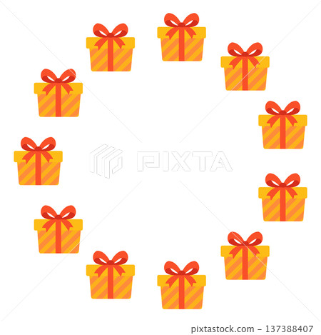 Round frame with gift boxes. Festive design. Isolated background. Flat style vector illustration Round frame with gift boxes. Festive design. Isolated background. Flat style vector illustration 137388407