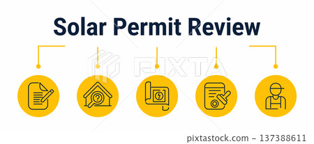 Solar permit review and installation approval workflow icons 137388611