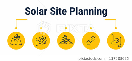 Solar site planning and layout approval workflow icons Solar site planning and layout approval workflow icons 137388625