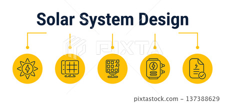 Solar system design and component selection workflow icons 137388629