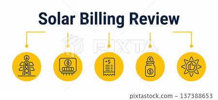 Solar billing review and credit verification workflow icons 137388653