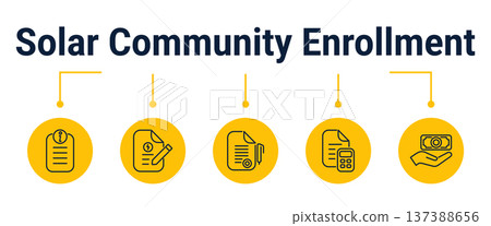 Solar community enrollment and shared energy billing workflow icons 137388656