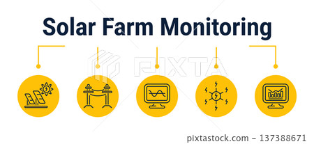 Solar farm monitoring and grid balancing process icons 137388671