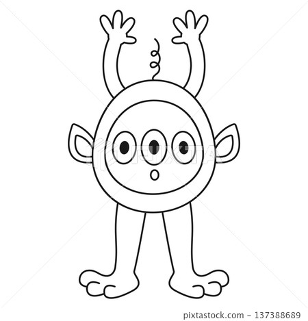 Cute cartoon monster. Coloring page. Outline vector illustrations isolated on a white background 137388689