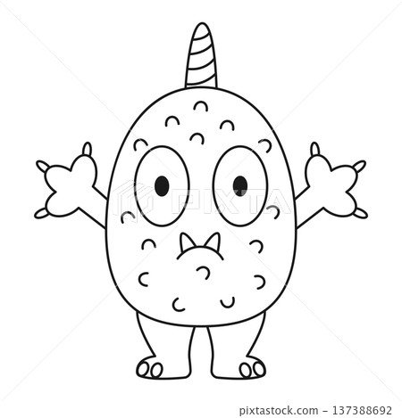 Cute cartoon monster. Coloring page. Outline vector illustrations isolated on a white background Cute cartoon monster. Coloring page. Outline vector illustrations isolated on a white background 137388692