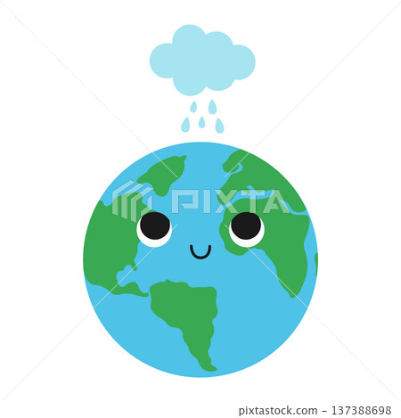 Cute planet Earth and rain cloud. Vector illustration isolated on a white background 137388698