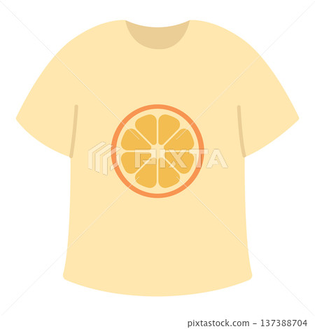 Yellow T-shirt with citrus print. Summer clothing design. Flat-style vector illustration isolated on a white background Yellow T-shirt with citrus print. Summer clothing design. Flat-style vector illustration isolated on a white background 137388704