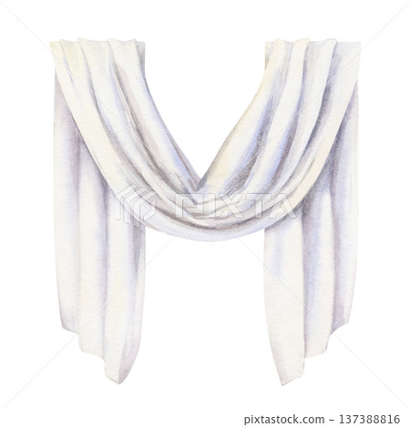 Long flowing linen cloth with soft folds. Minimal neutral textile watercolor clipart isolated on white background for Easter compositions, religious design, invitations, packaging, branding Long flowing linen cloth with soft folds. Minimal neutral textile watercolor clipart isolated on white background for Easter compositions, religious design, invitations, packaging, branding 137388816