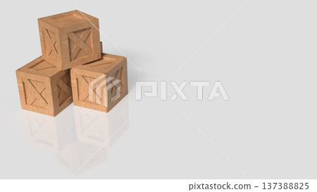 Stacked Wooden Shipping Crates on Gray Background 3d render. 137388825