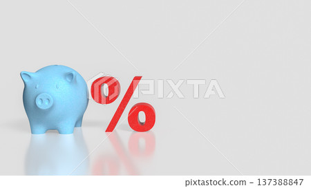 Blue Piggy Bank and Red Percent Symbol Concept 3d Render. Blue Piggy Bank and Red Percent Symbol Concept 3d Render. 137388847
