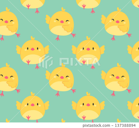 A pattern of funny yellow chicks. Vector illustration in flat style A pattern of funny yellow chicks. Vector illustration in flat style 137388894