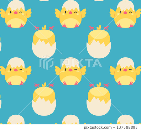 A pattern of funny yellow chicks. Vector illustration in flat style A pattern of funny yellow chicks. Vector illustration in flat style 137388895