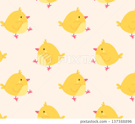 A pattern of funny yellow chicks. Vector illustration in flat style 137388896