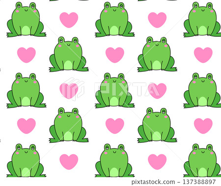 Pattern of hearts and frogs. Cute and funny toad characters. Vintage design. Flat-style vector illustration Pattern of hearts and frogs. Cute and funny toad characters. Vintage design. Flat-style vector illustration 137388897