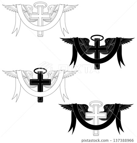Winged Cross and Halo Black Outline Winged Cross and Halo Black Outline 137388966