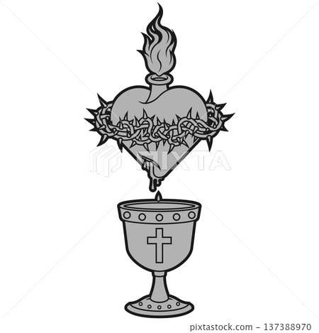 Sacred Heart and Grail Grey Thick 137388970