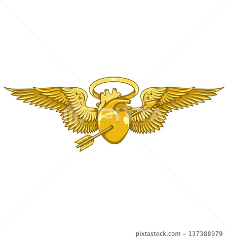 Winged and Arrowed Heart in Gold 137388979