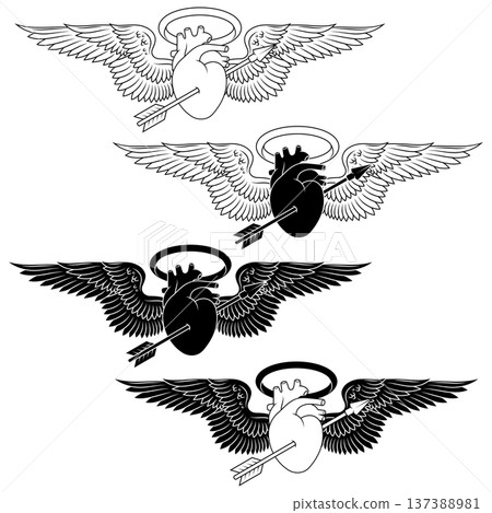 Outline of Winged Heart and Arrow Outline of Winged Heart and Arrow 137388981