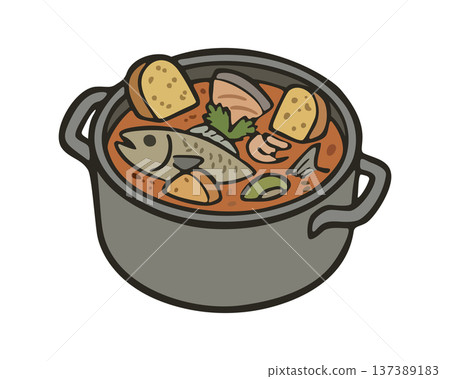 Bouillabaisse. Traditional French seafood cuisine. Vector isolated illustration Bouillabaisse. Traditional French seafood cuisine. Vector isolated illustration 137389183