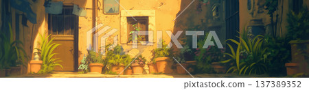 A house with lots of plants, anime style 137389352