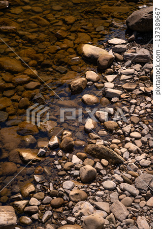 Clear Shallow River With Pebbles and Stones 137389667