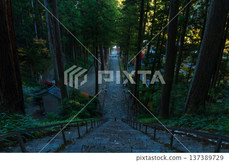 Autumn in Minobu Town, Yamanashi Prefecture. Autumn leaves at Kuonji Temple on Mount Minobu. 137389729