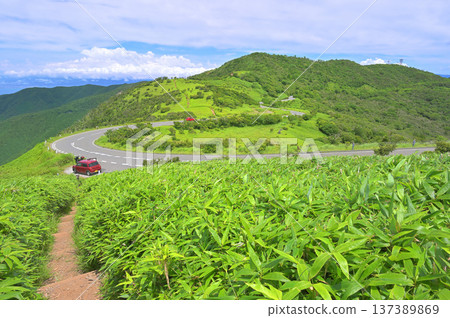 Izu Peninsula's Izu Mountain Ridge Trail: Mount Kodaruma from Mount Daruma in summer Izu Peninsula's Izu Mountain Ridge Trail: Mount Kodaruma from Mount Daruma in summer 137389869