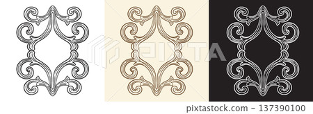 Set of vintage scroll engraving design element illustration 137390100
