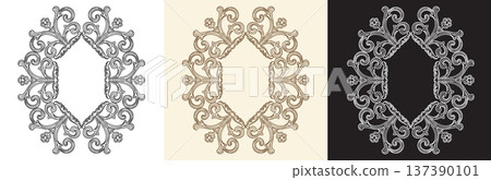 Set of baroque scroll hand drawing design element illustration 137390101