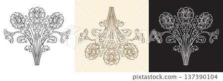 Elegant engraving decorative flowers elements vector illustration Elegant engraving decorative flowers elements vector illustration 137390104