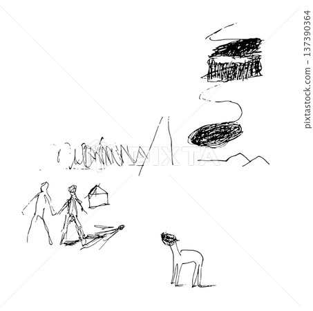 【透明背景】異世界場景,兩人手牽手,還有一隻神秘的四足動物。 【透明背景】異世界場景,兩人手牽手,還有一隻神秘的四足動物。 137390364