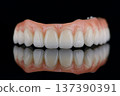 Full dental zirconium prosthesis on titanium bar stained with stains for ceramic. Upper jaw 137390391