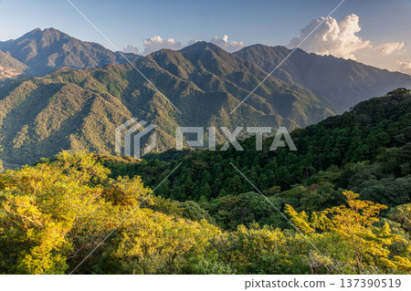 Mountains shining in the morning sun, Yakushima National Park (Autumn) 137390519