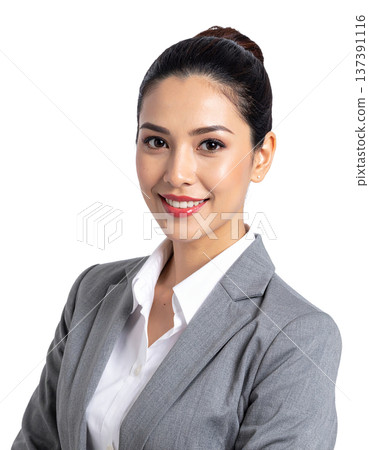 European woman, alone, office worker, portrait, white background, face focus, clear 137391116