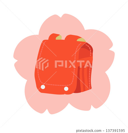 Red school bag and cherry blossom icon illustration 137391595