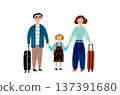 Illustration of three parents and children going on a family trip with suitcases 137391680