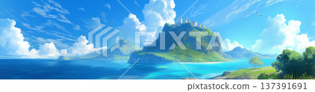夏日島嶼風景，動漫風格 137391691