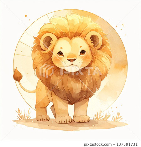 Cute Leo lion watercolor illustration | Zodiac series, horoscope motif 1 / material for flyers and posters 137391731